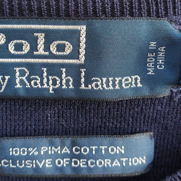 Polo Ralph Lauren Blue Pima Cotton Pullover Crewneck Pony Sweater Men's XL - Picture 4 of 4